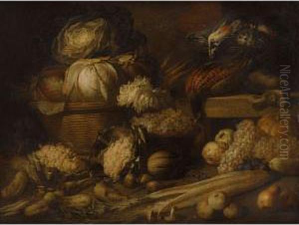 L'automne: Nature Morte Aux Choux, Celeris, Raisins Et Gibier Oil Painting by Pieter Van Boucle