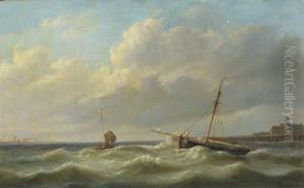 Anchoring Near A Coastline Oil Painting by Simon Van Brakel