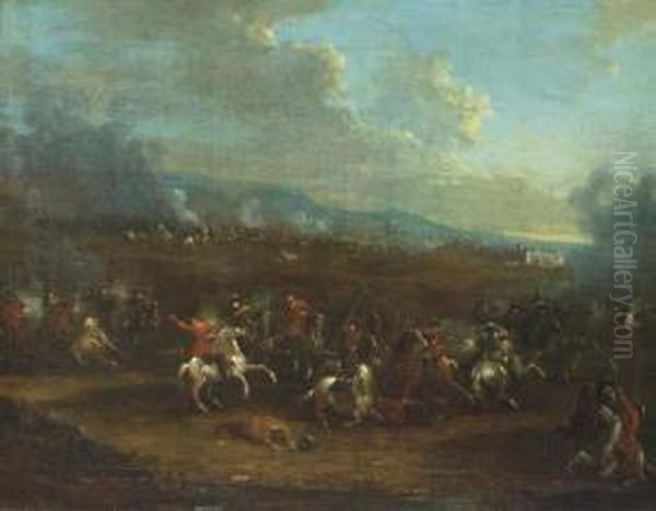 A Cavalry Skirmish Oil Painting by Peeter van Bredael