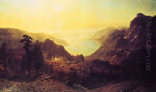 View of Donner Lake, California Oil Painting by Albert Bierstadt