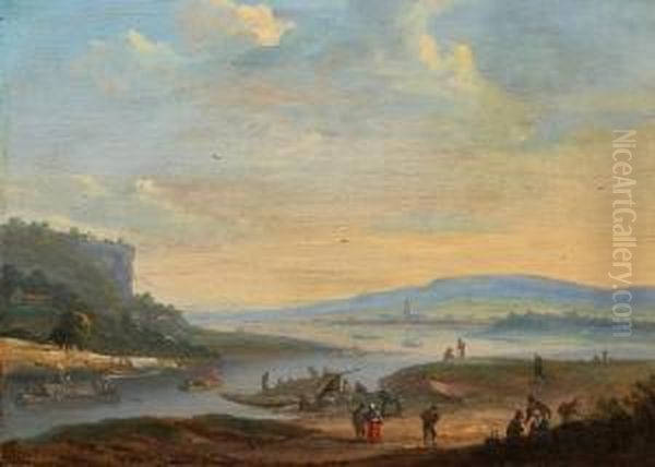 Weite Flusslandschaft Mir Reicher Staffage Oil Painting by Jan Peeter Van Bredael D. J.