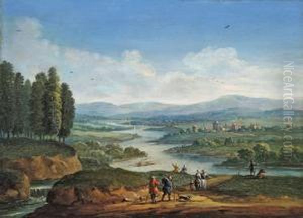 Flusslandschaft Mitanglern Oil Painting by Jan Peeter Van Bredael D. J.