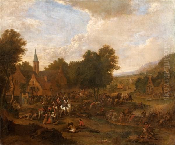 L'attaque Du Village Oil Painting by Jan Frans I Van Bredael