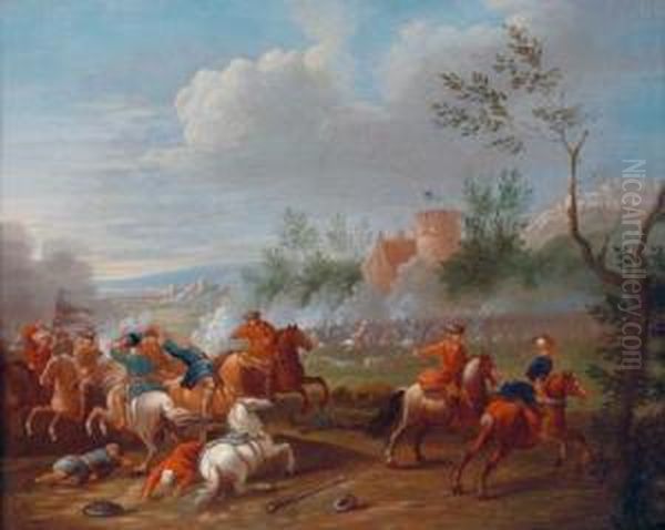 Zwei Gefechtsszenen Aus Den Turkenkriegen Oil Painting by Jan Pieter Van Bredael I