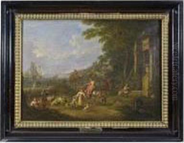 Scene With Peasants, Animals And Ships Oil Painting by Jan Pieter Van Bredael I