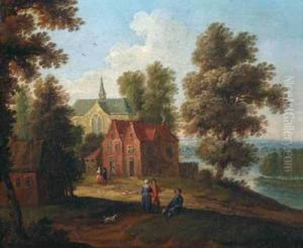 Edifici E Chiese Lungo Il Fiume Oil Painting by Jan Pieter Van Bredael I