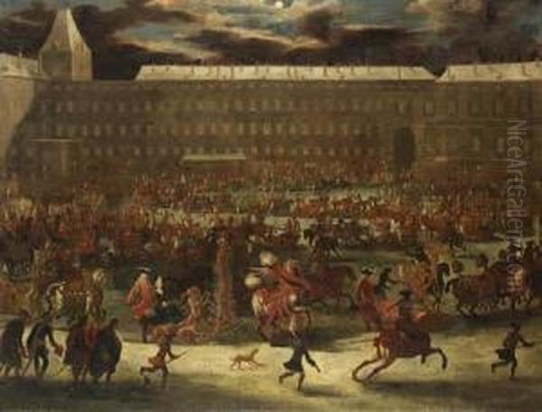 A Sledge Carousel In The Courtyard Of The Hofburg, Vienna In Thereign Of Leopold I Oil Painting by Joseph van Bredael