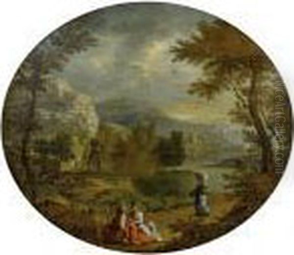 Figures In An Italianate Landscape Oil Painting by Pieter Van Bredael