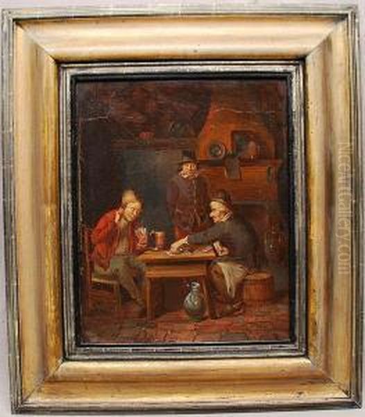 Men Playing Cards Oil Painting by Jos Van Bree