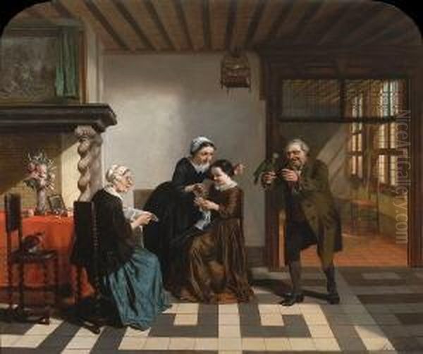 Der Gelehrige Papagei. Oil Painting by Jos Van Bree