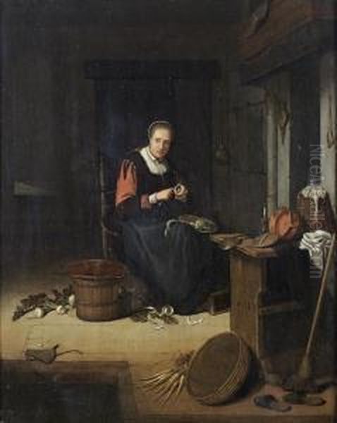 The Kitchen Maid Oil Painting by Quiringh Gerritsz. van Brekelenkam