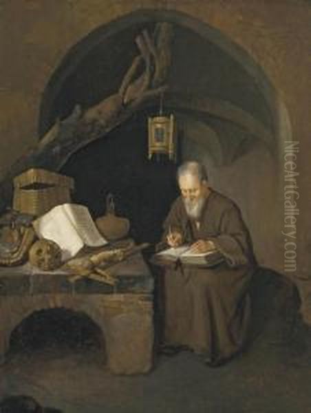 A Hermit Monk In A Cave Oil Painting by Quiringh Gerritsz. van Brekelenkam