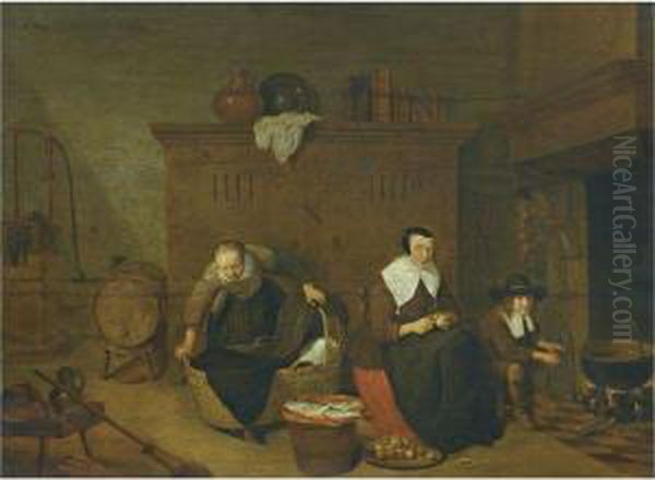 An Interior With A Woman Peeling Turnips Oil Painting by Quiringh Gerritsz. van Brekelenkam