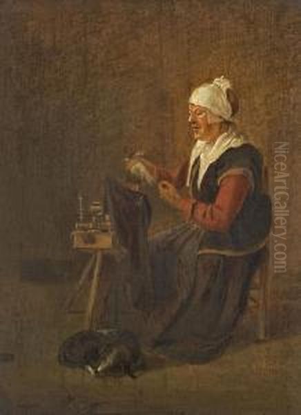 Alte Frau Amspinnrad Oil Painting by Quiringh Gerritsz. van Brekelenkam