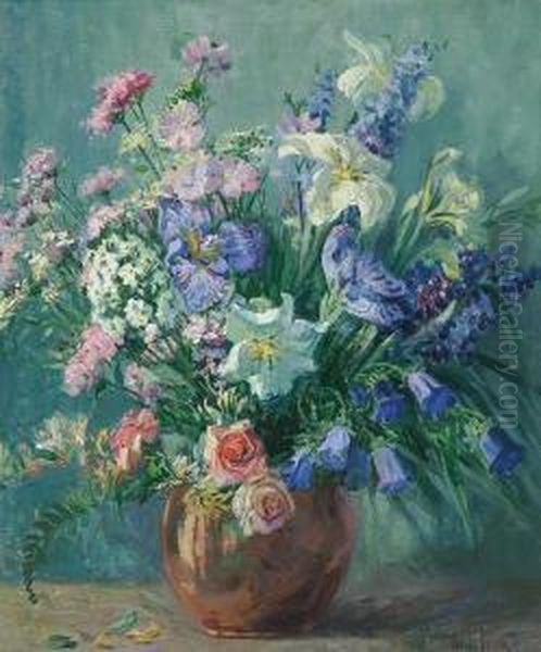 Floral Bouquet Oil Painting by Matilda Wyck Van Browne