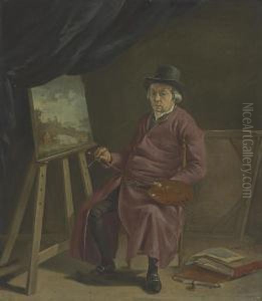 A Portrait Of The Artist In His Studio Oil Painting by Hermanus Van Brussel