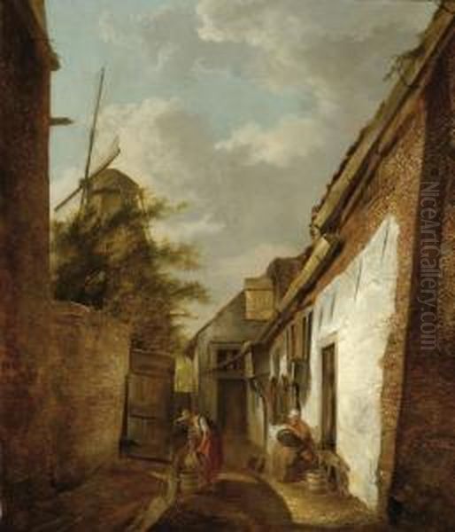 A View Of A Small Street Oil Painting by Hermanus Van Brussel