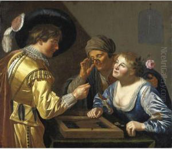 Giocatori Di Backgammon Oil Painting by Jan Van Bijlert