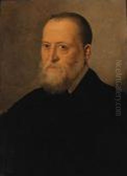 Portrait Of A Gentleman, Bust-length, In Black Costume Oil Painting by Jan Steven van Calcar