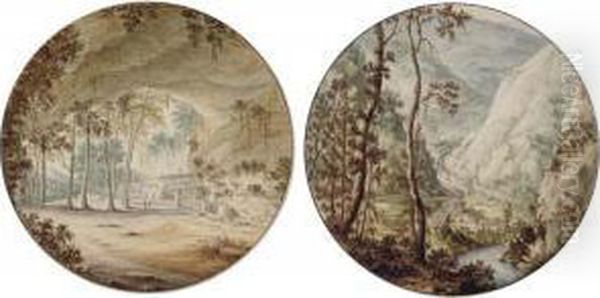 A Wooded Landscape Seen From A Cavern Oil Painting by Jan I van Call