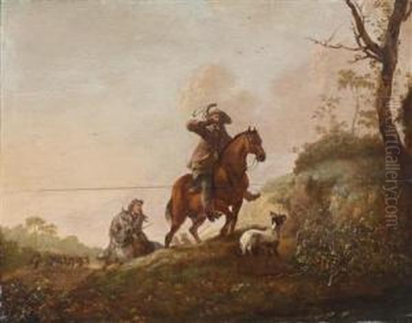 A Hunting Party Oil Painting by Abraham Van Calraet