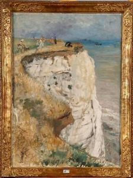 Elegantes Sur La Falaise A Etretat Oil Painting by Camille Van Camp