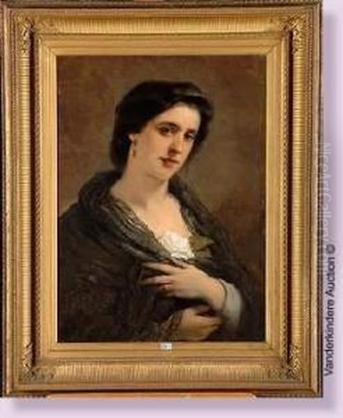 Portrait De Dame A La Rose Blanche Oil Painting by Camille Van Camp