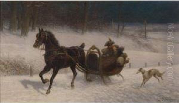 A Sleigh Ride Oil Painting by Jan van Chelminski