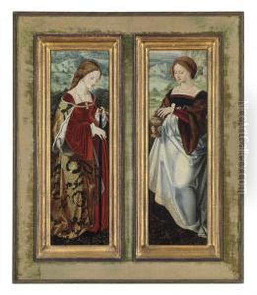 Saint Catherine Of Alexandria; And Saint Mary Magdalene Oil Painting by Joos Van Cleve