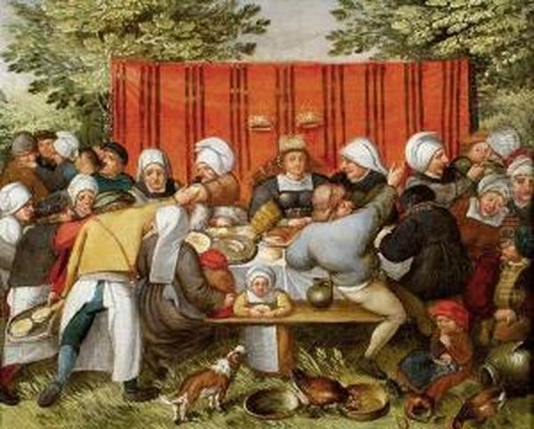 Scene De Banquet Oil Painting by Marten Van Cleve