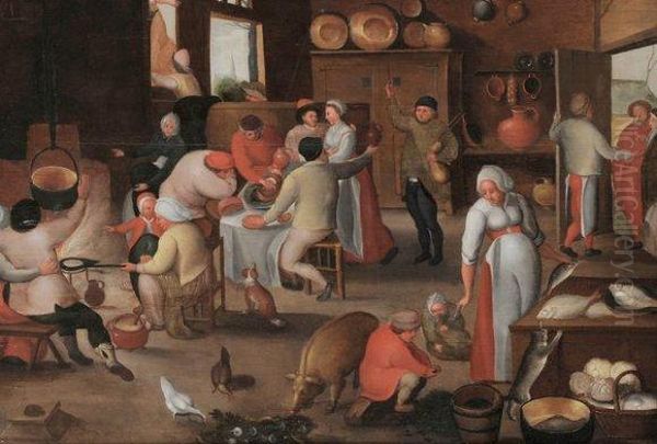 Scene De Repas. Oil Painting by Marten Van Cleve