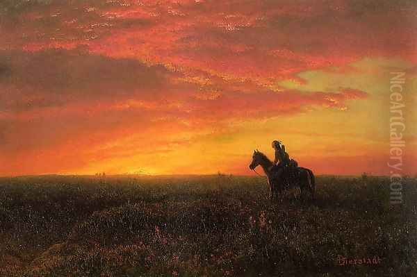 On the Plains, Sunset Oil Painting by Albert Bierstadt