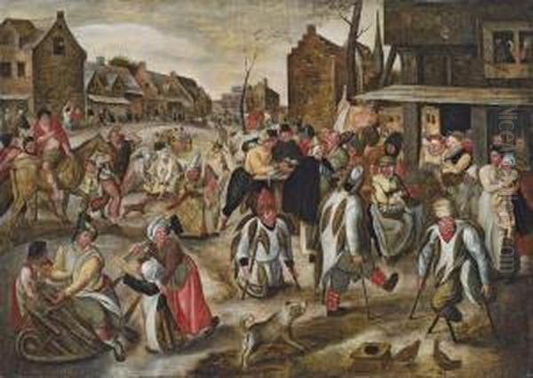 A Village Carnival Oil Painting by Marten Van Cleve