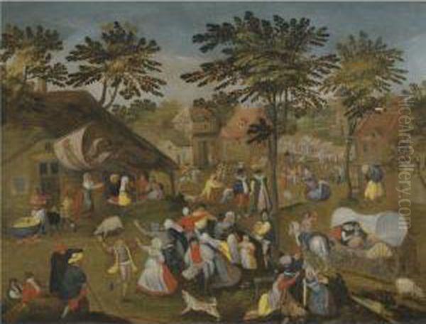 A Village Kermesse On St. George's Day Oil Painting by Marten Van Cleve