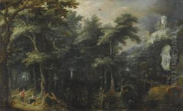 A Forest Landscape With A Watermill Beside A Mountain Torrent Oil Painting by Gillis van Coninxloo