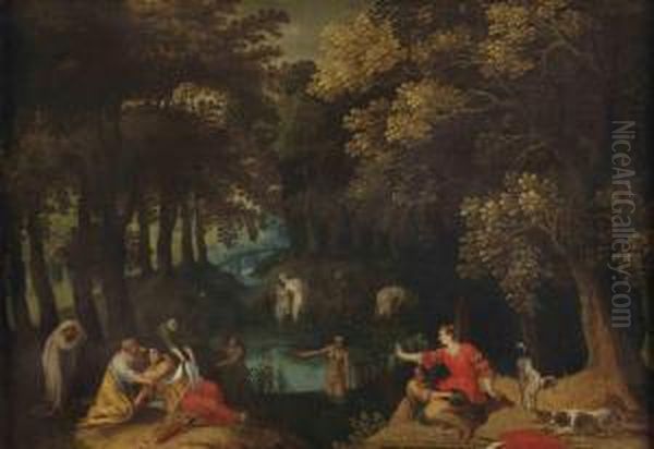 A Landscape With Diana And Callisto Oil Painting by Gillis van Coninxloo