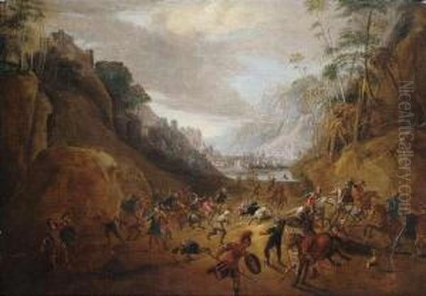 Two Landscapes With Scenes From The Conversion Of Saul. Oil Painting by Gillis van Coninxloo