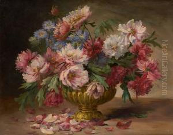 Vase Fleuri De Pivoines Oil Painting by Edmond Van Coppenolle