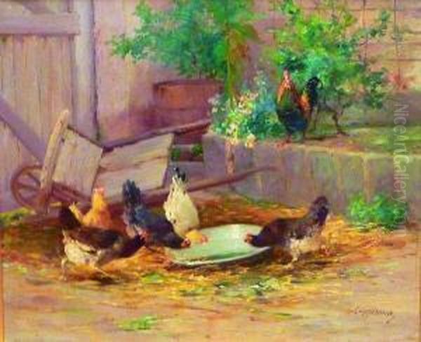 Coq Regardant Des Poules S'abreuver Oil Painting by Jacques Van Coppenolle