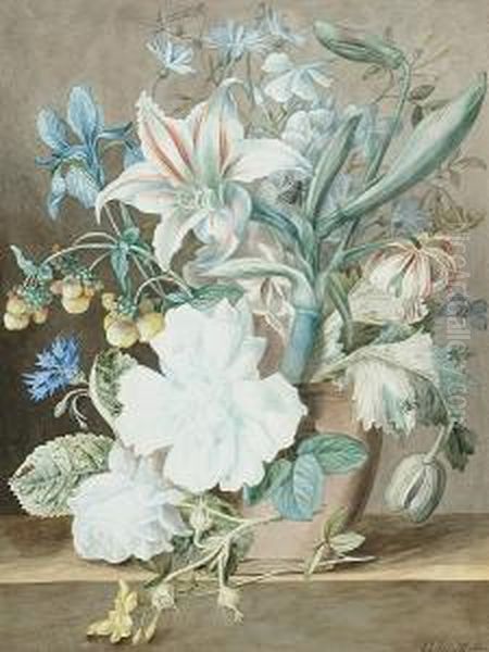 An Arrangement Of Flowers On A Ledge Oil Painting by Johannes Van Cornelis