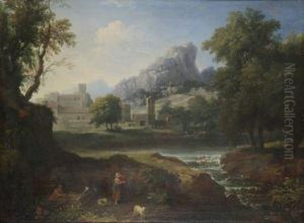 Couple De Bergers Dans Un Paysage Oil Painting by Jan Joost Von Cossiau