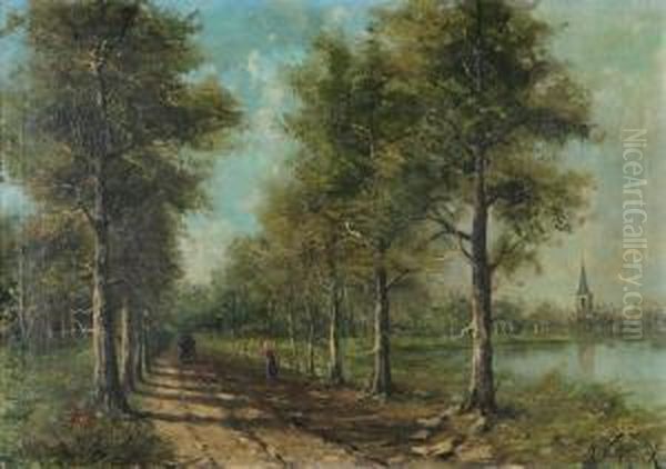 Woodpath Near A Pond Oil Painting by Michel Van Cuyck