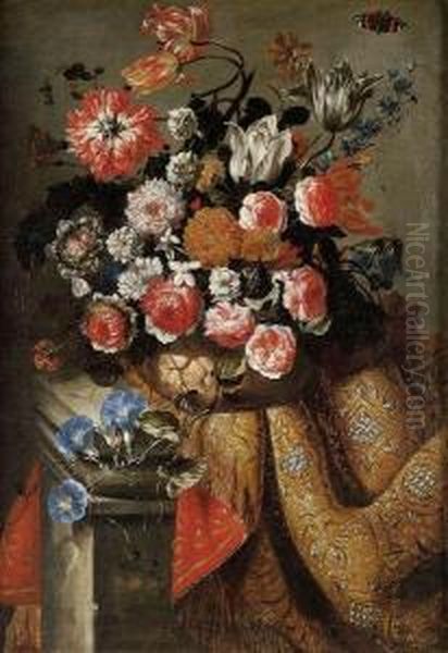 Naturemorte Aux Fleurs Et Aux Papillons Oil Painting by Frans Van Cuyck Van Myerhop