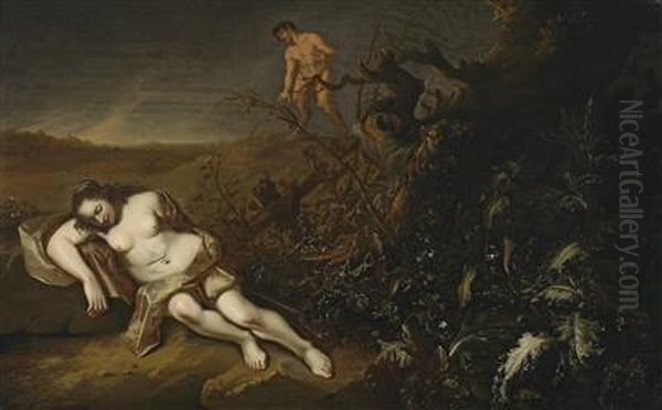 A Sleeping Nymph Observed By A Satyr Oil Painting by Abraham van Cuylenborch