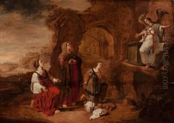 Las Tres Marias Ante El Sepulcro Oil Painting by Abraham van Cuylenborch