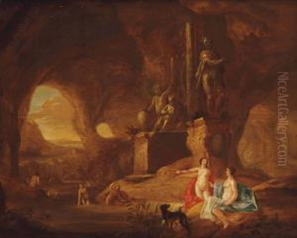 Diana And Her Nymphs In A Grotto Oil Painting by Abraham van Cuylenborch