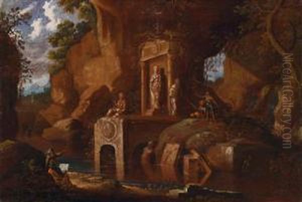 Two Grotto Paintings Oil Painting by Abraham van Cuylenborch