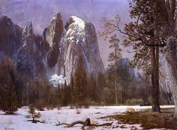 Cathedral Rocks, Yosemite Valley, Winter Oil Painting by Albert Bierstadt