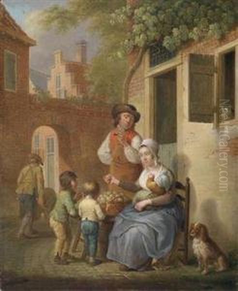 A Dutch Street Scene In The Evening Sun Oil Painting by Cornelis van Cuylenburg