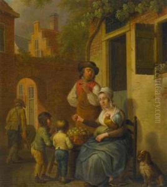 Family Before A House Oil Painting by Cornelis van Cuylenburg